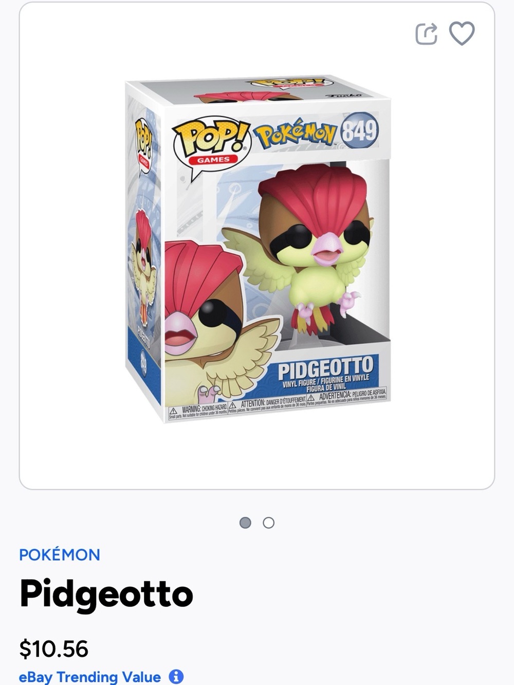 Funko Pop! Pokémon Pidgeotto Vinyl Figure - Red, Green, Pink, Brown- 849